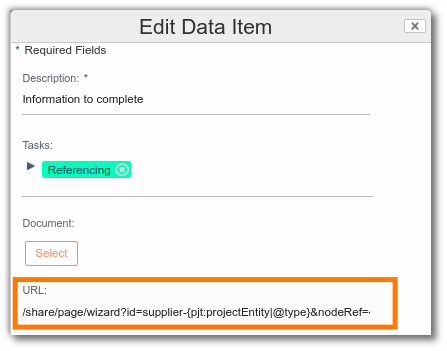 Add a wizard url to a task