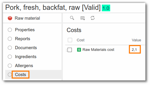 Enter raw material costs