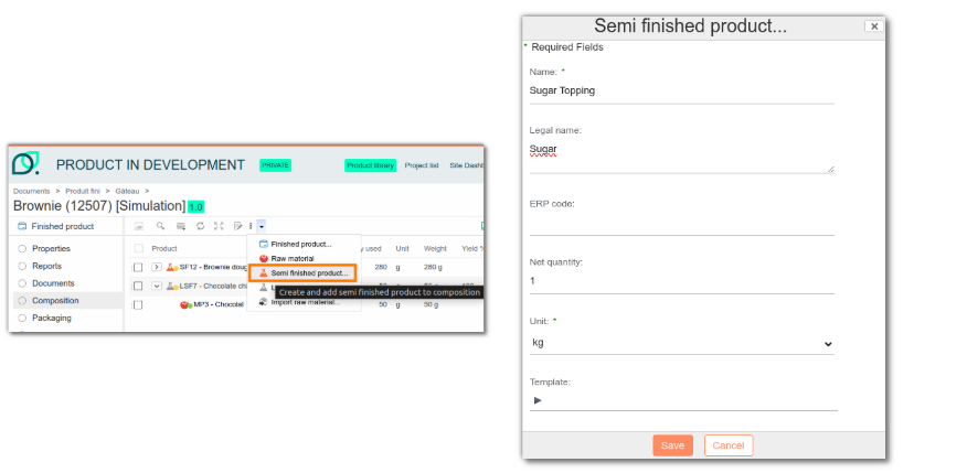 Create a semi-finished product from composition
