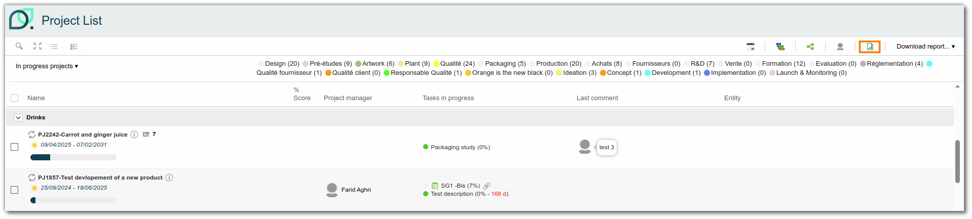 Project tracking export