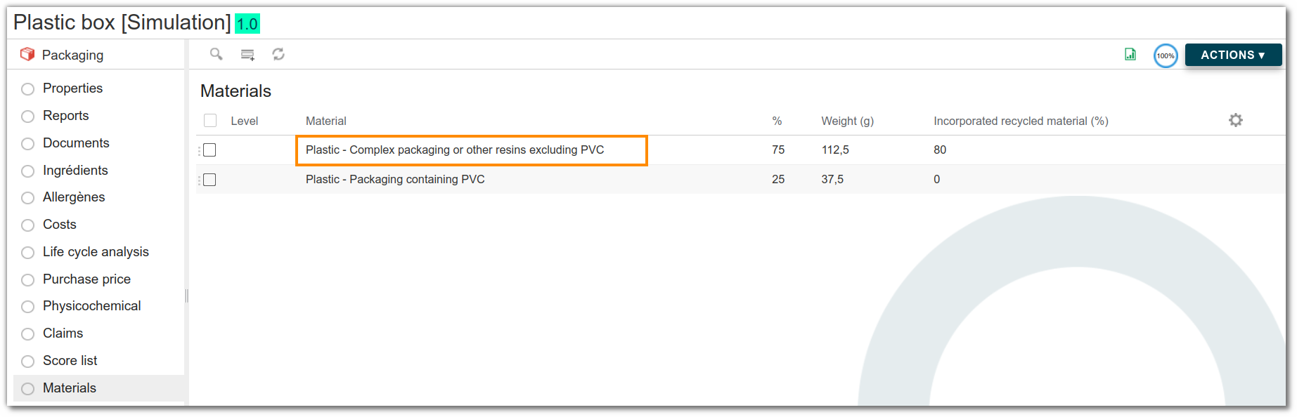 Example of a recyclable material and a non-recyclable material on the list Material