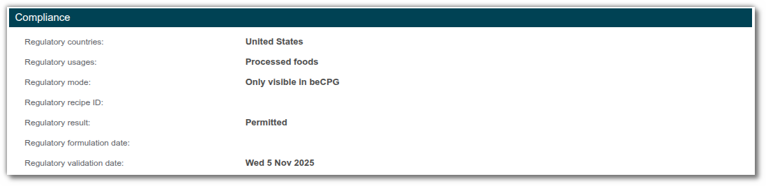 Compliance section in properties