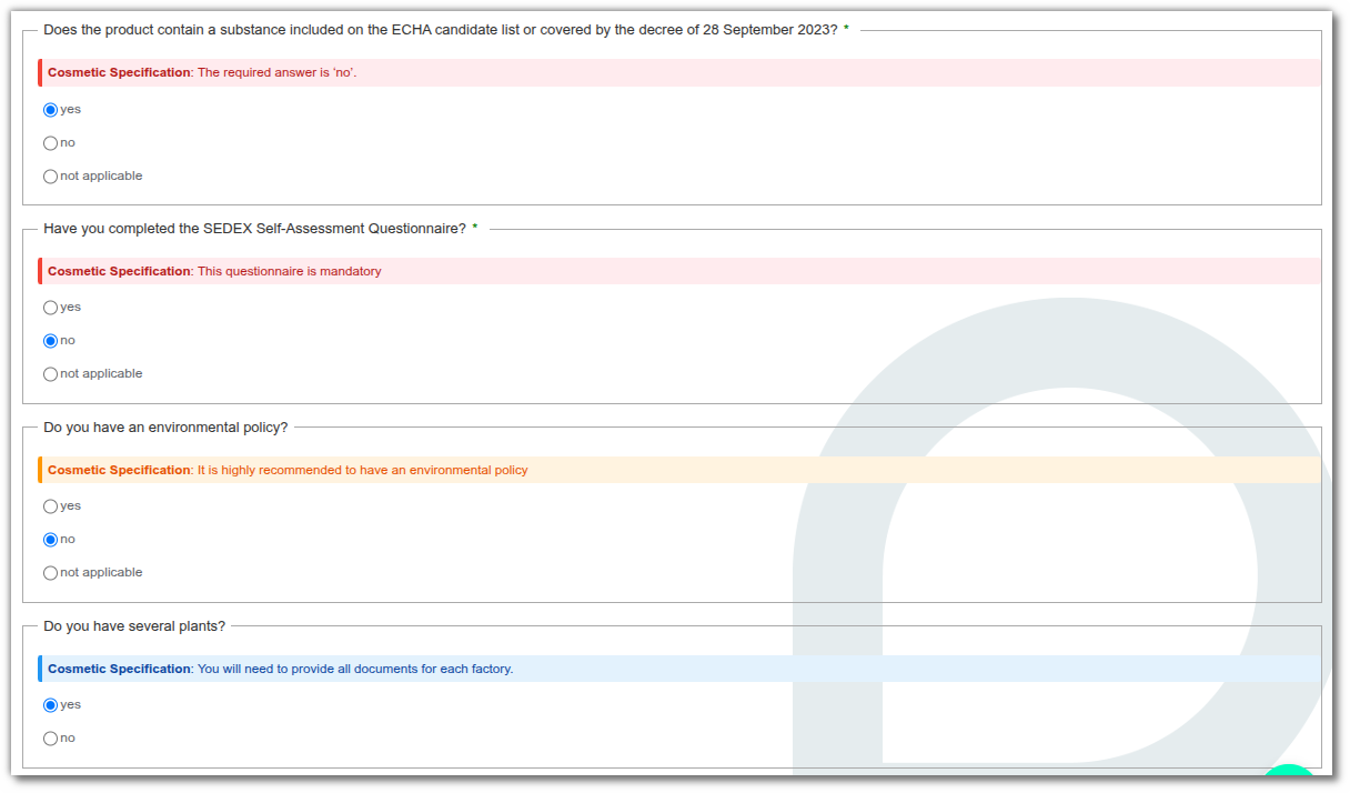Create a specification for questionnaires