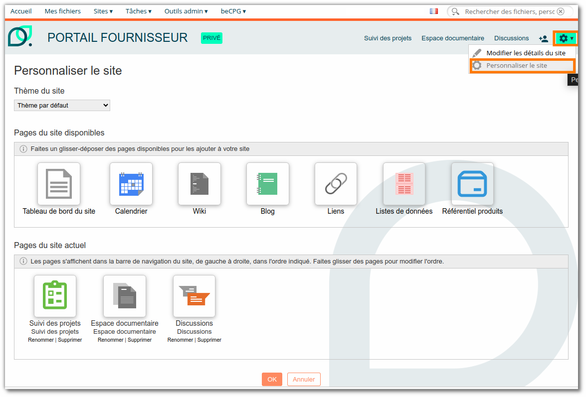 Personnaliser un site Personnaliser un site