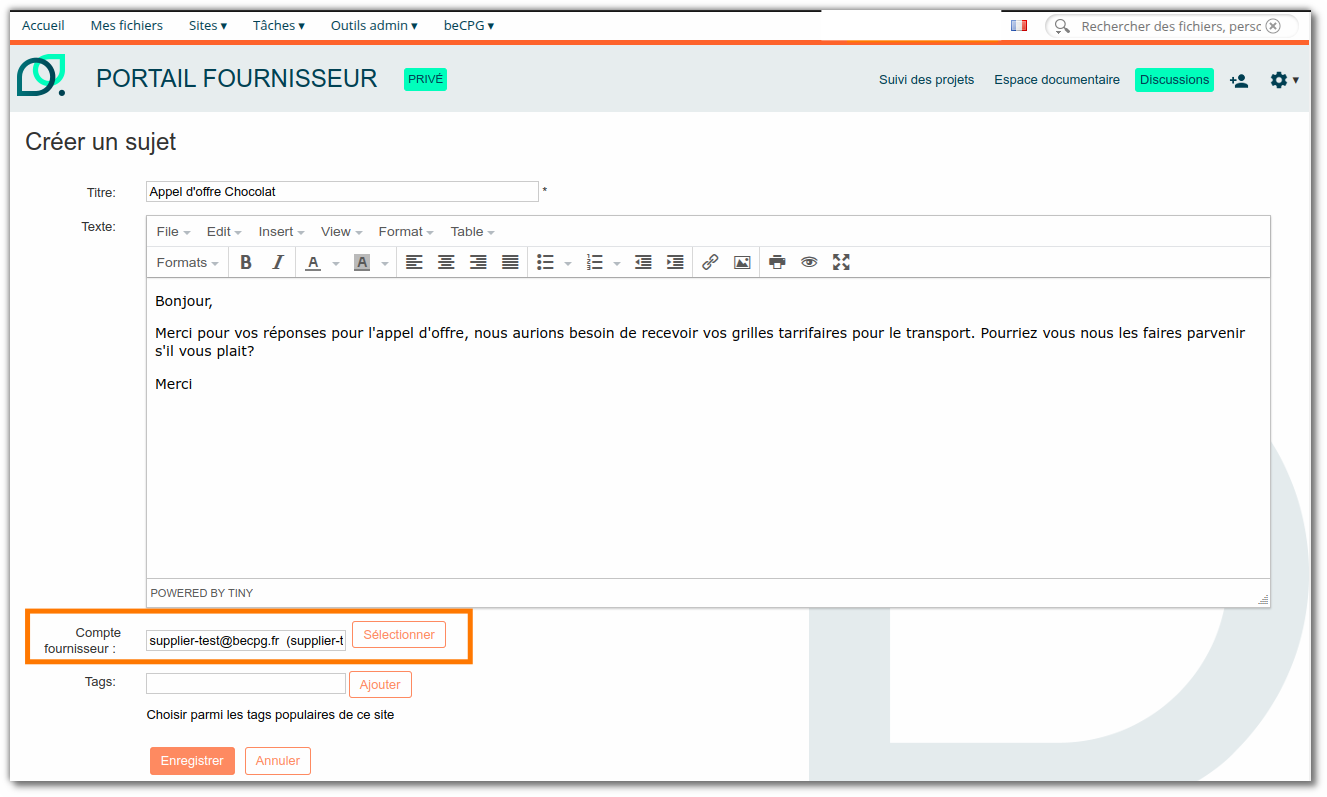 Discussion avec un fournissseur Discussion avec un fournissseur
