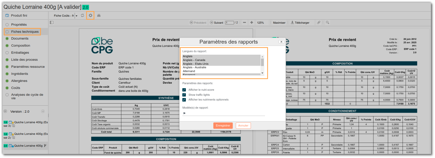 Langues des rapports