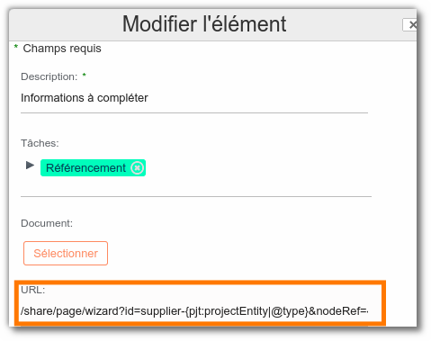 Ajouter l'url d'un wizard à une tâche