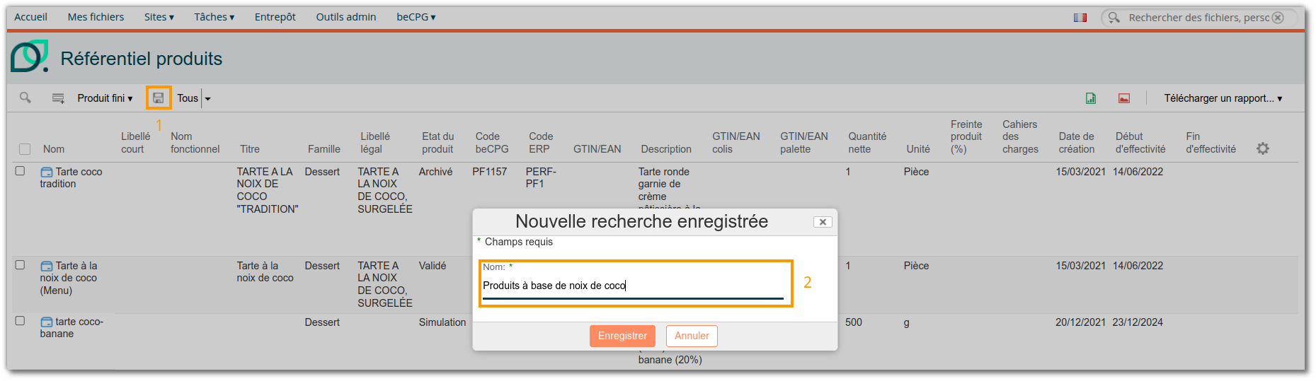 Exemple de sauvegarde d'un filtre