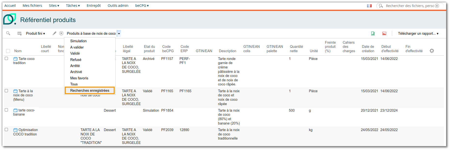 Exemple de filtre sauvegardé dans "Recherches avancées"