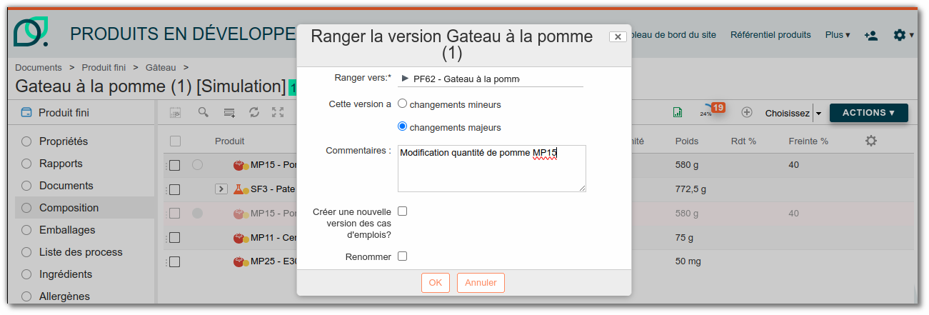 Formulaire de rangement d'un produit