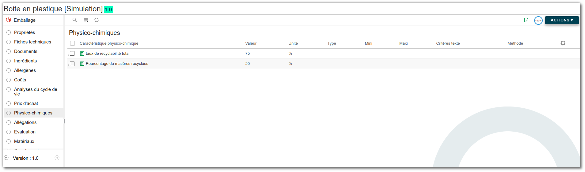 Liste physico-chimiques sur un emballage